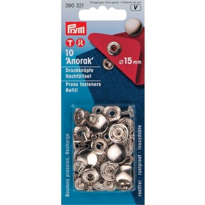 Prym Knoflík stiskací ANORAK, náhradní náplň, 15 mm, nikl – Hledejceny.cz