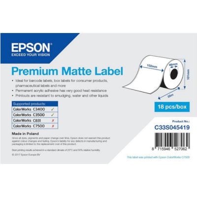 Epson C33S045419 Premium Matte, pro ColorWorks, 102mmx35m, bílé samolepicí etikety – Zbozi.Blesk.cz