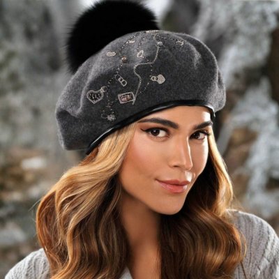 Krumlovanka dámská vlněná čepice s bambulí W-0581/844 tmavě šedý melange – Zboží Mobilmania