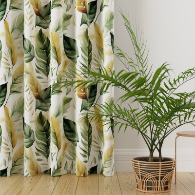 Zelený polozatemňovací záves OLIV z mäkkej zamatovej látky so vzorom listov Výška: D 212 - 248, Šířka před nařasením: 140 – Zboží Dáma