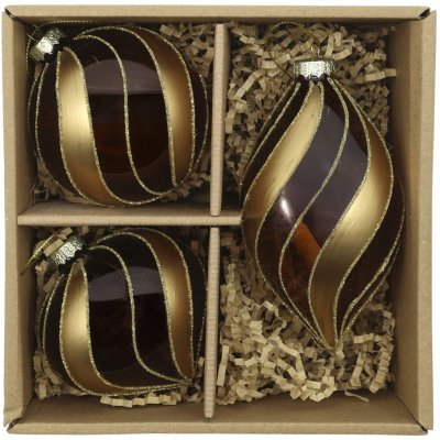 Chic Antique Vánoční baňka Mocca/Gold – set 3 ks, zlatá barva, sklo – Hledejceny.cz