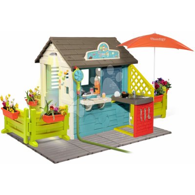 Smoby Domeček s obchodem Sweety Corner Playhouse s podlahou a kuchyňka na velké zahrádce se sprchou – Zboží Mobilmania
