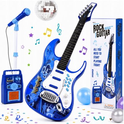 ISO rocková elektrická kytara + zesilovač a mikrofon modrá – Zboží Dáma