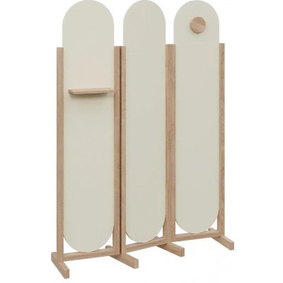 Atmosfere ROUND 419 dřevěný 3-dílný paraván mobilní výška 1900 mm rám dub bardolino výplň smetanová – Zboží Dáma