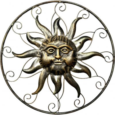 Slunce, kovová nástěnná dekorace, zlatá, černá, Ø 50 cm – Zbozi.Blesk.cz