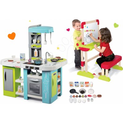 Smoby set kuchyňka elektronická Tefal Studio XL Bubble a dřevěná lavice Modulo Space 2v1 311035-19