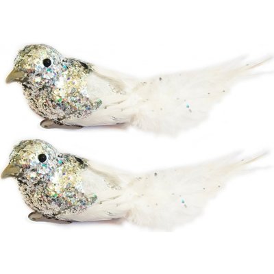 LAALU Vánoční ozdoby ptáček na klipu champagne s glitery 13 cm 2 ks – Hledejceny.cz