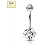 Šperky4U zlatý piercing do pupíku čiré zirkony ZL01082C-WG – Zboží Dáma