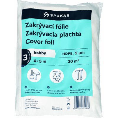 Spokar zakrývací fólie na malování, 5 µ, 20 m2, 4 × 5 m, 3 ks – HobbyKompas.cz