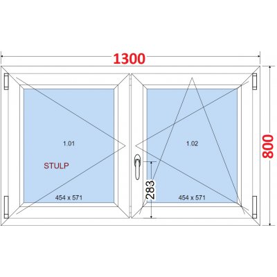 SMART Dvoukřídlé plastové okno 130x80, bez středového sloupku – Zboží Mobilmania