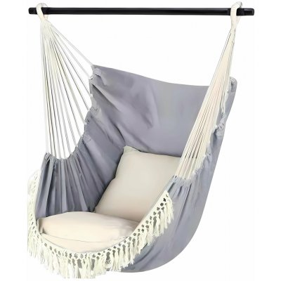RealG RC-K-573 Brazilské závěsné houpací křeslo s polštáři šedobéžové – Sleviste.cz