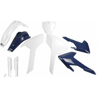 UFO kompletní sada plastů (FULL KIT) s kryty tlumičů HUSQVARNA TC/FC 125/250/300/350/450 16-18 (kromě TC 250 16) barva 16 (bílá/světle modrý) (HU616E999) | Zboží Auto
