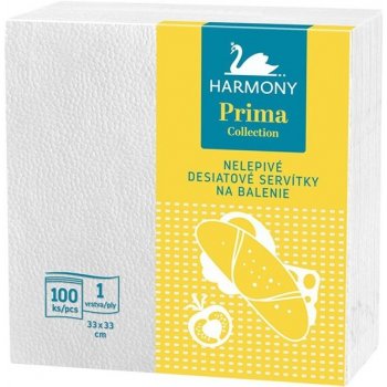 Harmony ubrousky Prima 1V na balení bílé 100ks 33x33cm