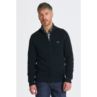 Gant svetr Cotton Pique Zip Cardigan modrá – Zboží Mobilmania