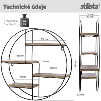 STILISTA Nástěnná kulatá police, tm. dřevo, 48 x 48 x 12 cm od 830 Kč -  Heureka.cz