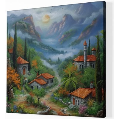 Obraz na plátně - Mlžné údolí s vesničkou La Trentina FeelHappy.cz Velikost obrazu: 120 x 120 cm – Sleviste.cz