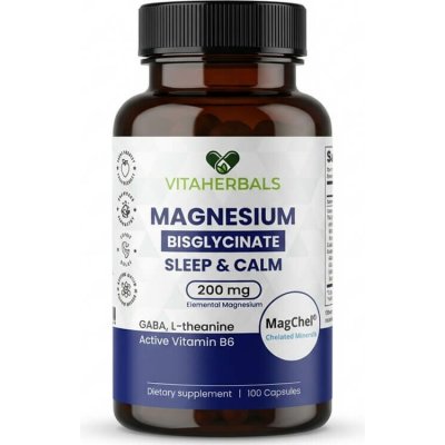 Vitaherbals Magnesium Bisglycinate Sleep & Calm MagChel Hořčík, GABA, L-theanin, B6 P5P 100 kapslí – Hledejceny.cz