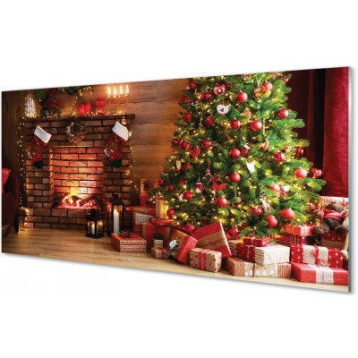 akrylový obraz Krbová dárky vánoční stromky 100x50 cm – Hledejceny.cz