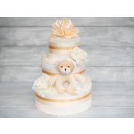 PASTELL Decor Třípatrový plněný plenkový dort neutrální - krémový Velikost plenek: Vel. 3 - Miminko váží 4 až 9 kg, Velikost oblečení: 62/68 - Miminku jsou 3 až 6 měsíců – Zboží Dáma
