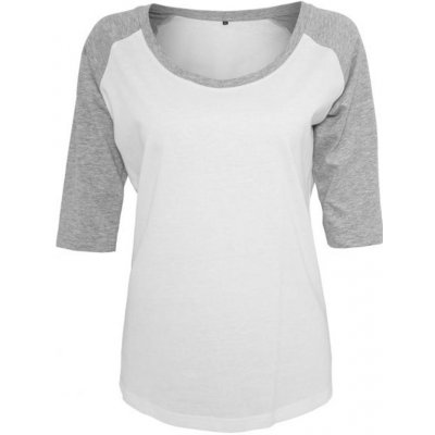 Build Your Brand Volné tričko s prodlouženým střihem a 3/4 rukávy bílá šedá
