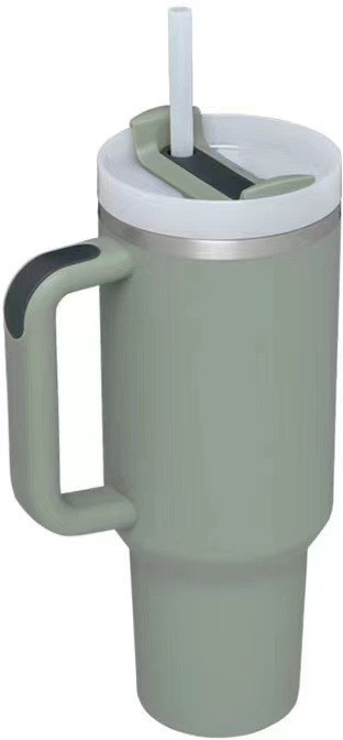 Zkaka 40 oz hrnek s uchem Cafe Insulated Mug Straw Hrnek z nerezové oceli na kávu do auta zelená 1200 ml
