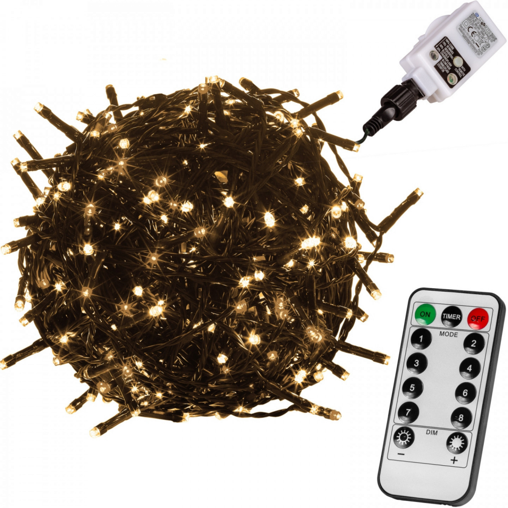 Goleto Vánoční LED osvětlení 60 m zelený kabel teplá bílá 600 LED