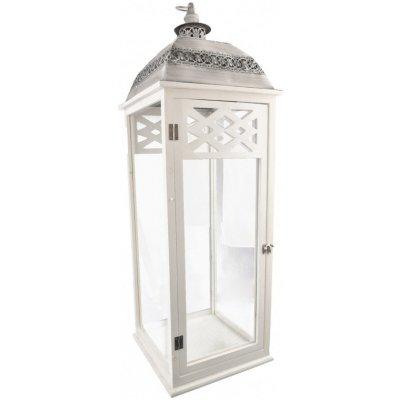 Lucerna dřevo/kov bílá/šedá velká 33x33x97 cm – Sleviste.cz