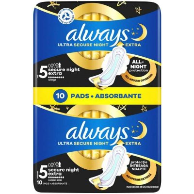Always Hygienické Vložky Ultra Secure Night Extra Velikost 5 Křidélka 10 ks – Zboží Dáma