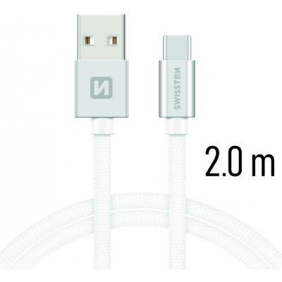 Swissten 71521303 USB 2.0 typ A na C, USB 2.0, zástrčka A - zástrčka C, opletený, 2m, stříbrný – Zboží Mobilmania