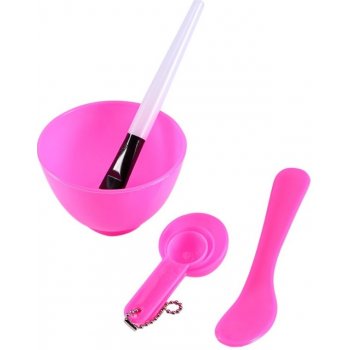 DIY NO.209-0-Pink sada na pleťovou masku růžová miska + špachtle + štětec + velká odměrka + střední odměrka + malá odměrka 6 ks