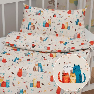 Biante dětské povlečení Sandra SA 655 Kočičí svět modro červený na krémovém 100 x 135 cm 40 x 60 cm – Zboží Mobilmania