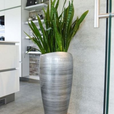 Vivanno květináč DELUXE, sklolaminát, 81 cm, stříbrno-černý lesk
