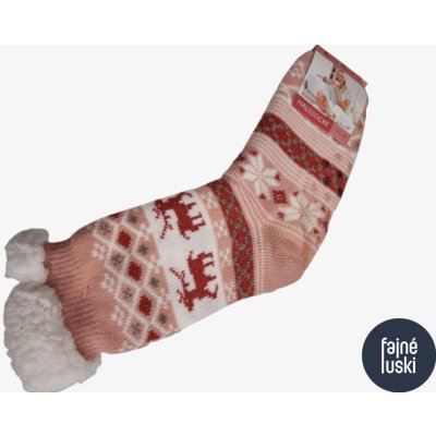 Domácí teplé ponožky s kožíškem třpytivý sobík růžová – Zboží Mobilmania