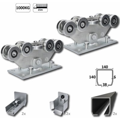 GRANDE-9 samonosný systém 140x140x6mm pro posuvné brány do 1000kg / 15m otvor (C399G/Fe 2x 6 m černý profil, C3999G 2ks, C396G 2ks, C397G 2ks), intenzivní provoz – Zboží Mobilmania