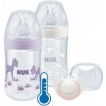 Nuk kojenecký set Nature Sense láhev s ukazatelem teploty a dudlík růžová 260 ml – Sleviste.cz