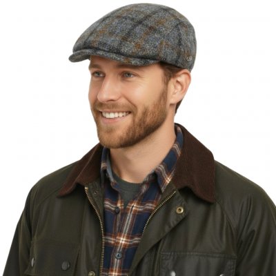 Fiebig pánská bekovka driver cap Harris Tweed šedá kostka 100 % skotská vlna s podšívkou – Hledejceny.cz