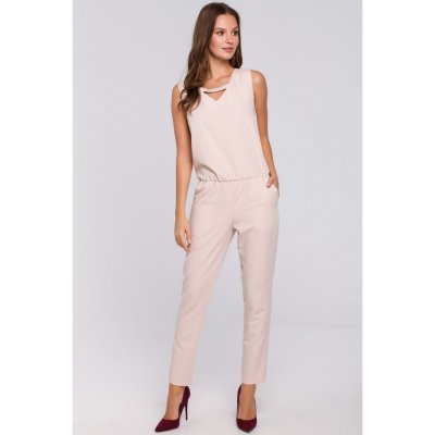 K009 One-piece jumpsuit with v-neck beige