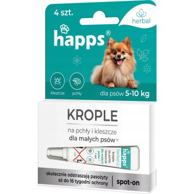 Kapky Happs Herbal proti blechám a klíšťatům pro psy 5-10 kg 4 tuby – Sleviste.cz