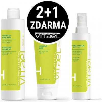 Vitael Dry Hair šampon 300 ml + maska 250 ml + krém ve spreji 150 ml kosmetická sada pro hydrataci vlasů – Zboží Mobilmania