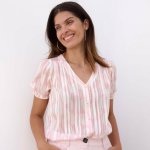 Voálová halenka na knoflíčky s potiskem režná/růžová světlá – Hledejceny.cz