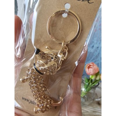 Přívěsek na klíče/ kabelku zlatý jezevčík s kamínky