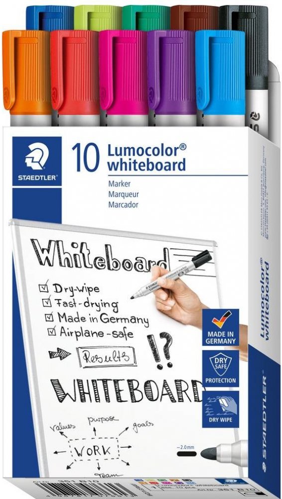 Staedtler Lumocolor whiteboard marker 351, popisovač na bílé tabule, kulatý  hrot sada 10ks | Srovnanicen.cz