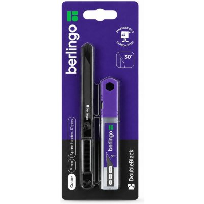 Celokovový odlamovací nůž + náhradní čepele Double Black, 9mm, 1ks, Berlingo – Zboží Mobilmania