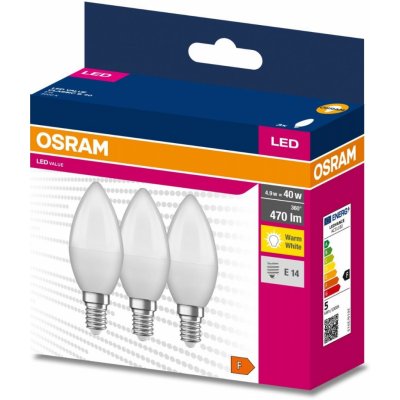 Osram 3PAK LED žárovka LED E14 B35 4,9W = 40W 470lm 3000K Teplá bílá 220° VALUE OSRVALU7609 – Zboží Mobilmania