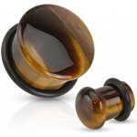 Šperky Eshop plug do ucha z polodrahokamu tygří oko v hnědé barvě černá gumička R15.10 – Hledejceny.cz