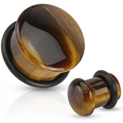 Šperky Eshop plug do ucha z polodrahokamu tygří oko v hnědé barvě černá gumička R15.10 – Hledejceny.cz