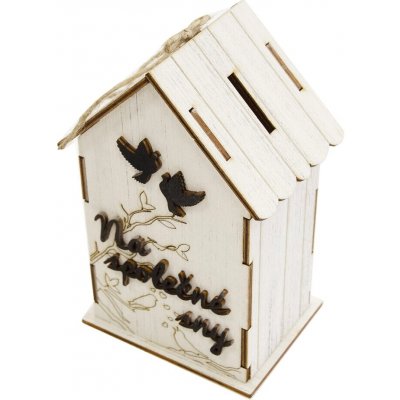 Pokladnička dřevo bílá ,,společné sny,,10x8x16 cm – Zboží Mobilmania