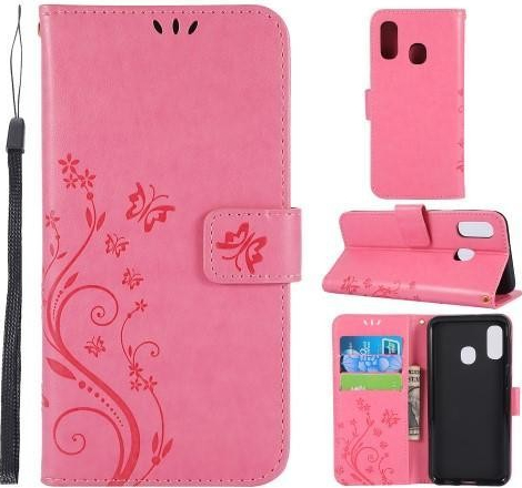 Pouzdro Butterfly PU kožené peněženkové Samsung Galaxy A20e rose