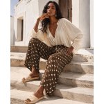 Fashionweek Vzdušné široké kalhoty v puntíky s lnem – letní must-have kousek POLKA DOT cihlově červená – Hledejceny.cz