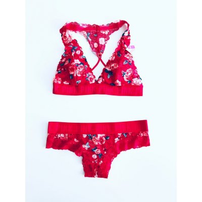 Victoria's Secret Victoria's Secret PINK Lace Flower Royal Red stylová krajková podprsenka Bralette a Cheekster tanga set 2 ks – Zbozi.Blesk.cz